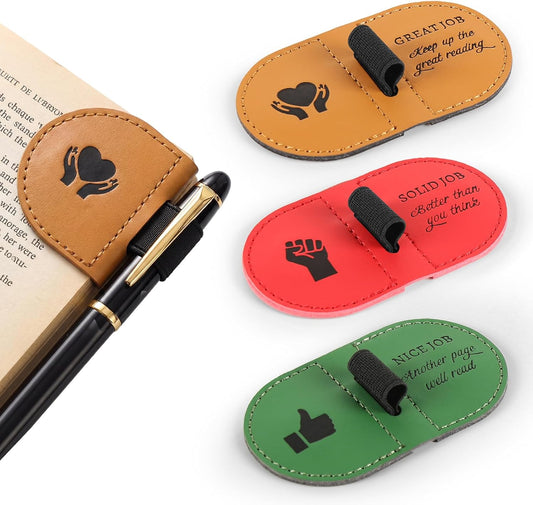 Magnetic Bookmark with Pen Holder for Reading, PU Leather Bookmark Clip for Books, Study Accessories for Students Teachers, Book Lover Gifts（3PC）