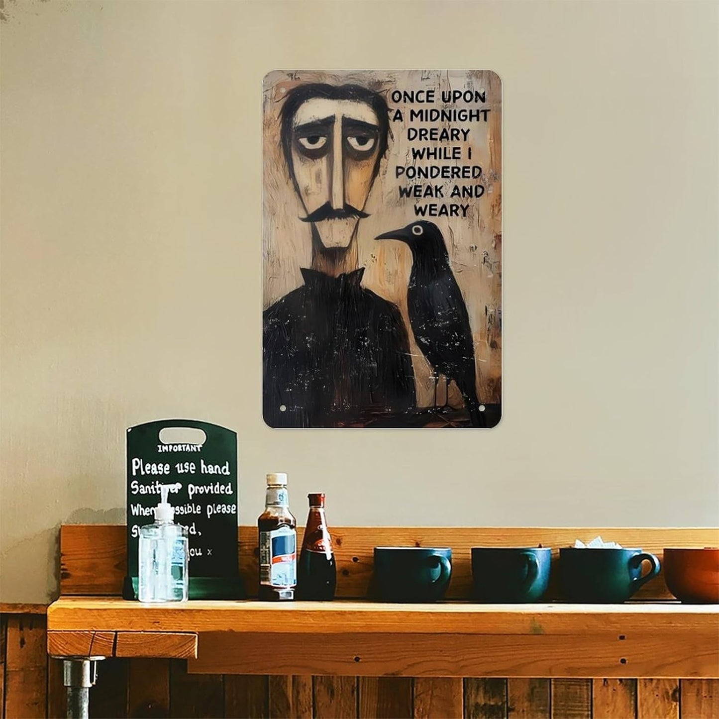 Edgar Allan Poe The Raven Metal Sign Poster 12x8 Inch Cute Gothic Folk Art Wall Decor Rustic Cottagecore Midnight Dreary Quote Home Bedroom Office Study Library Reading Nook Gift