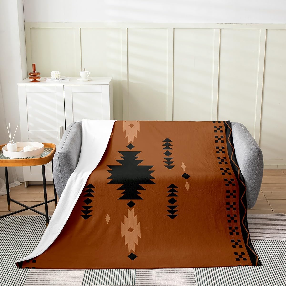 Feelyou Southwest Native American Design Plush Throw Blanket Queen 90"x90" Western Decor Blanket All Season Blanket Southwestern Geometric Flannel Fleece Blanket Women Men Striped Boho Blanket