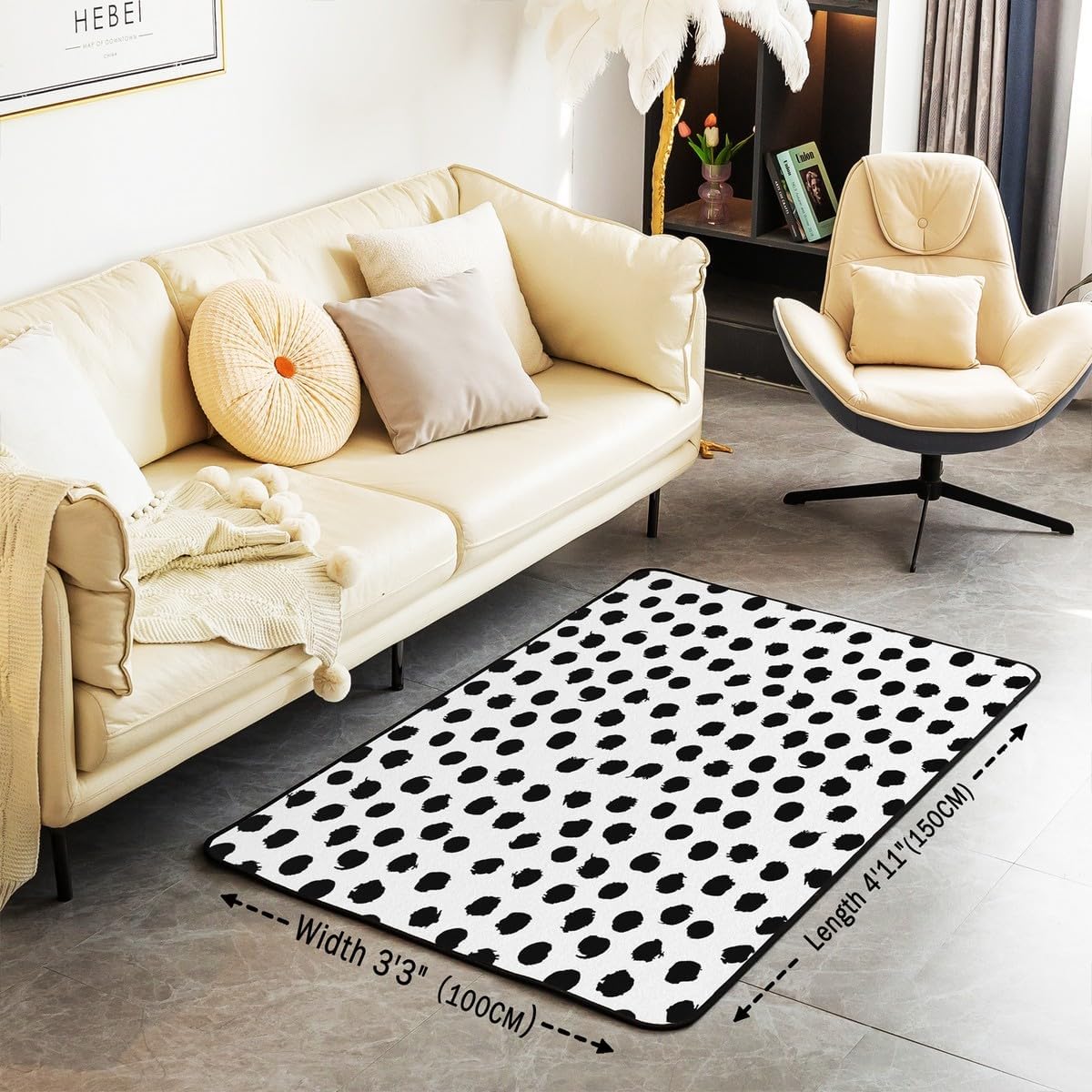 Erosebridal Brush Stroke Polka Dots Indoor Floor Mat 4'11" x 3'3" Boho Living Room Rugs for Teens Men Women Farmhouse Black White Decorative Carpet Non Shedding Area Rug