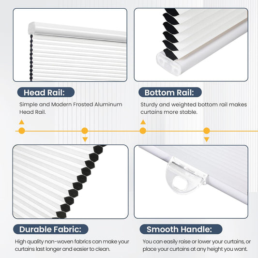 Cellular Shades Cordless Blackout Blinds Honeycomb Window Shades for Bedroom, Blinds for Window and Door, Home and Office, White, 35" W x 72" H SUNFREE