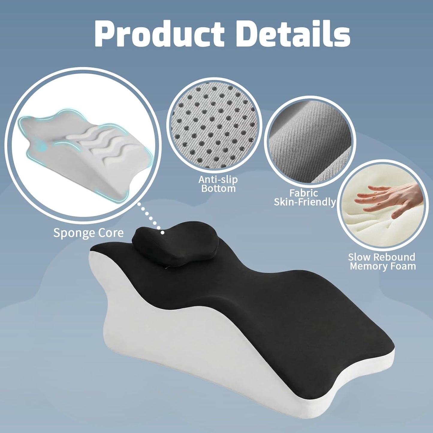 Ergonomic Wedge Prone Pillow,Multi-Functional Memory Foam Bed Pillow,Reading Pillow,Ideal for Bed Breaks,Sitting Up,Back Support,Sleeping,Anti Snoring,Back and Leg Pain Relief
