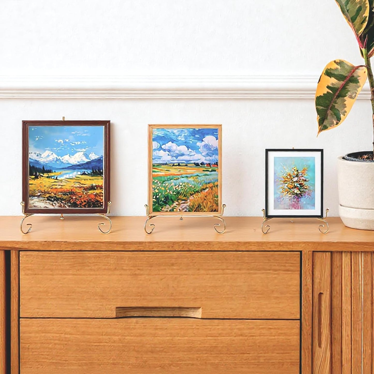 12 Pack 3 Size Improved Anti-Slip Plate Stands for Display, Gold Iron Display Stand, Easel Plate Display Photo Holder Stand, Iron Wire Easel Frame Stand for Displaying Pictures, Plates and Arts (4, 6, 8 Inch)