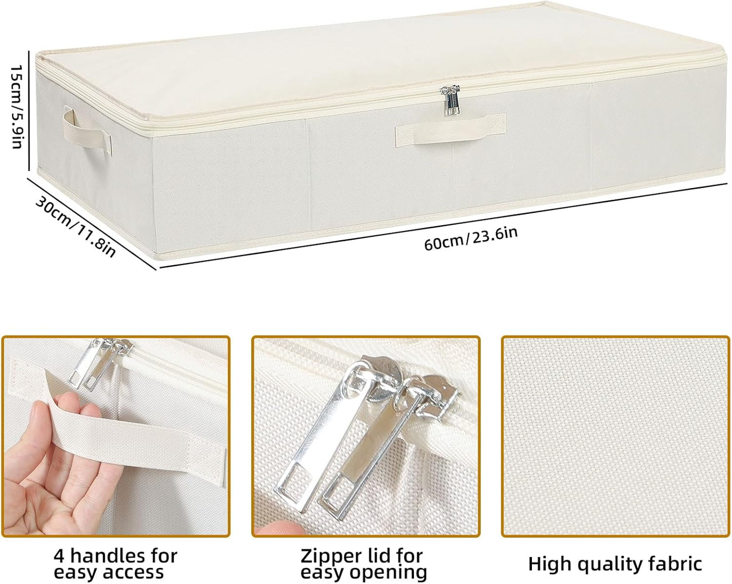 Under Bed Storage Container, Clothes Organizer with Handles, Foldable Storage Bin With Lid, Beige, 1 Pack, 23.6 x 11.8 x 5.9 Inch