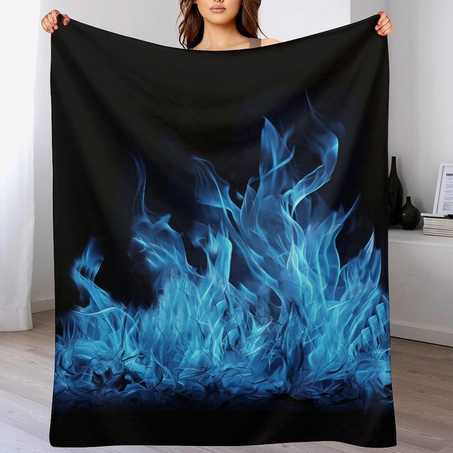 Blue Flame Blanket Chunky Fluffy Fuzzy Bed Blankets Cozy Soft Warm Winter Blankets Anti-Pilling Flannel Throw Blanket for Couch Living Room Bedroom Multiple Size
