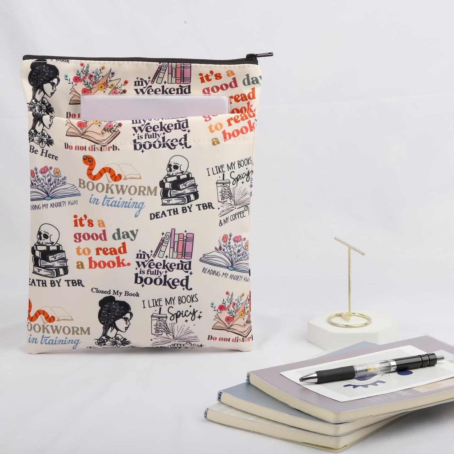 Book Reading Book Cover Book Lovers Book Sleeve Literature Gift Book Club Gift Bookworm Gift TBR Gift Librarian Gift Zipper Pouch (ReadingBookwormBS)