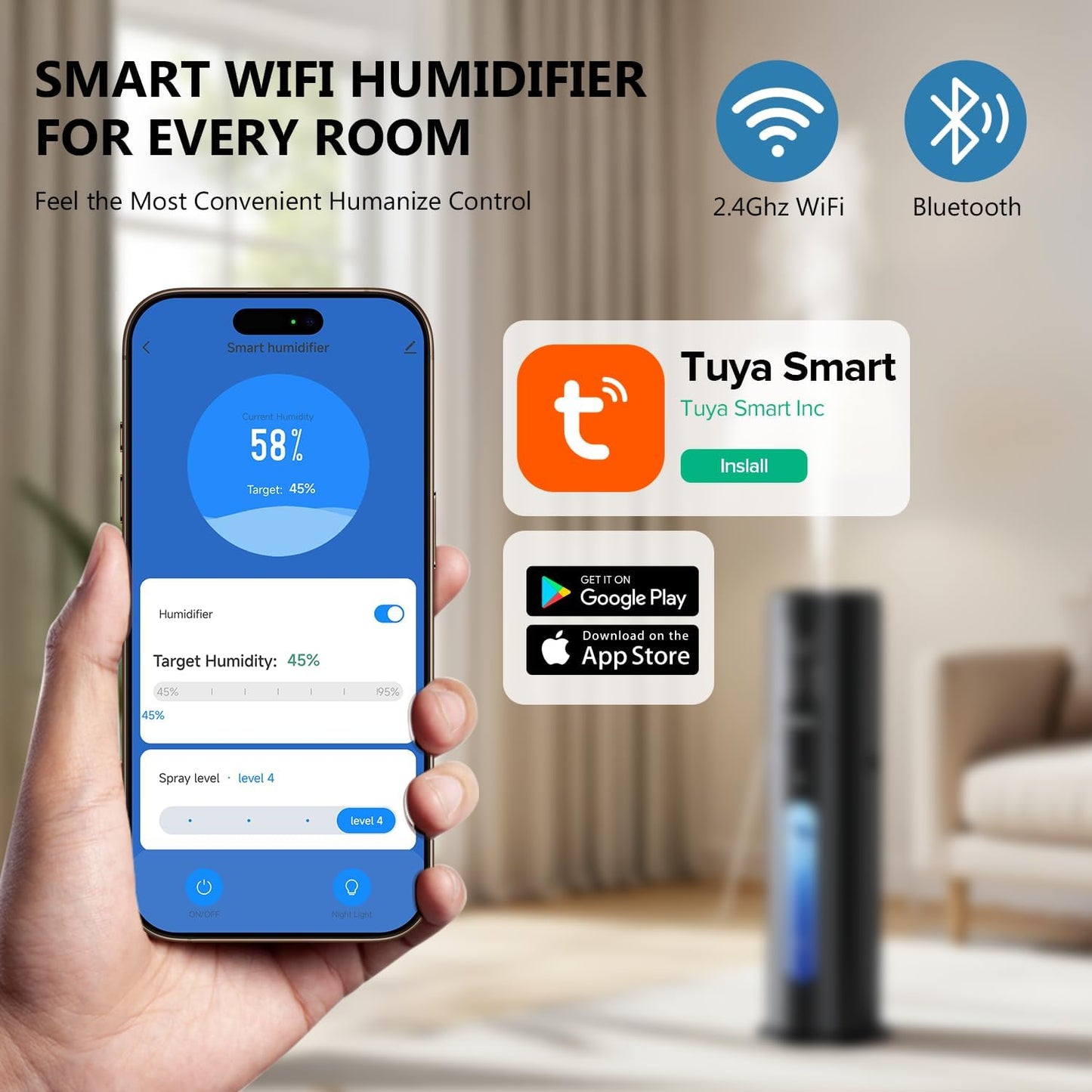 Humidifiers for Bedroom Large Room with Smart App & Remote Control, 7L/1.85Gal Large Humidifier, 4 Mist Levels Humidifiers for Home Crow