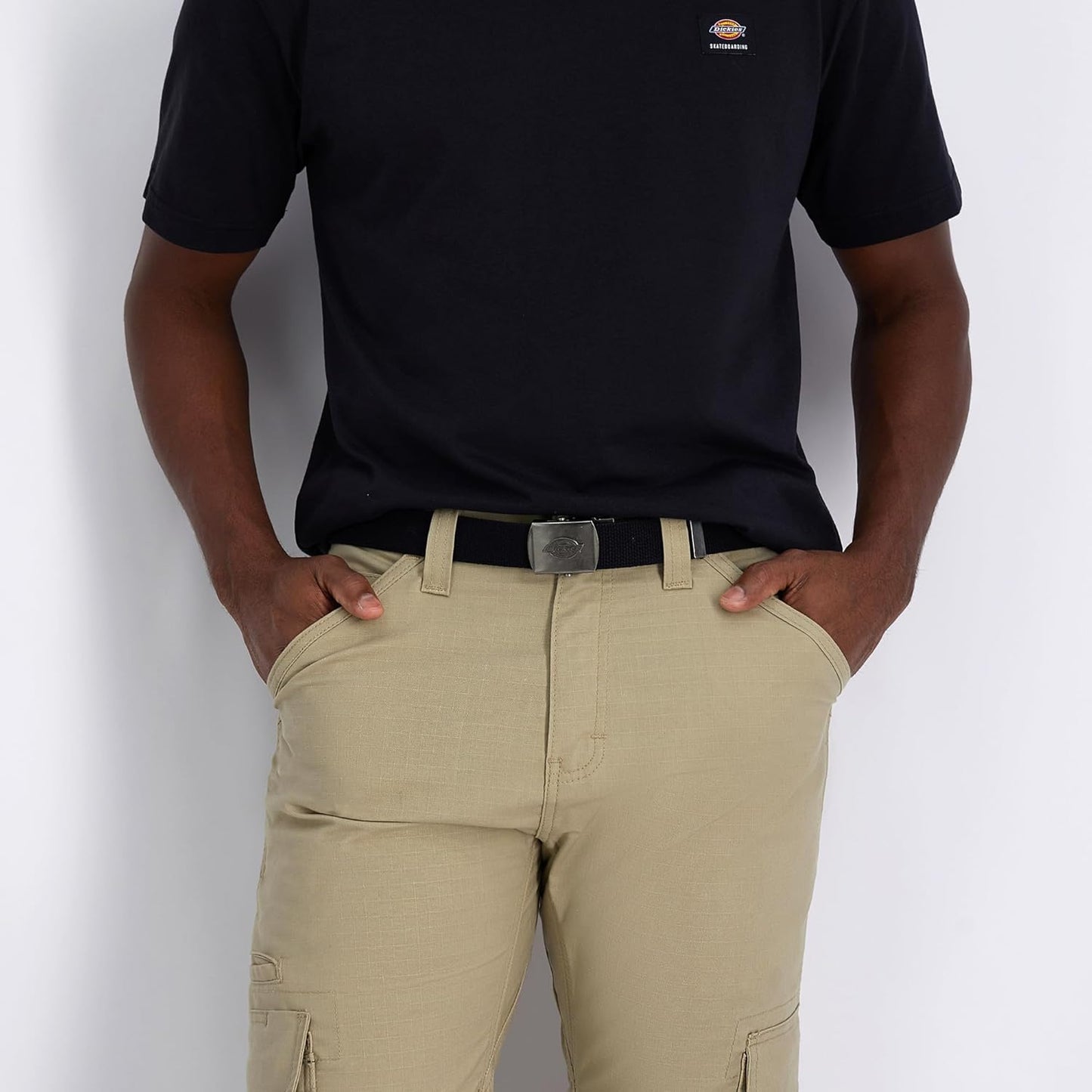 Dickies mens Fabric Web Plaque Logo Buckle Belt - One Size Cut-to-fit- Fits Up to Size 42" Waist