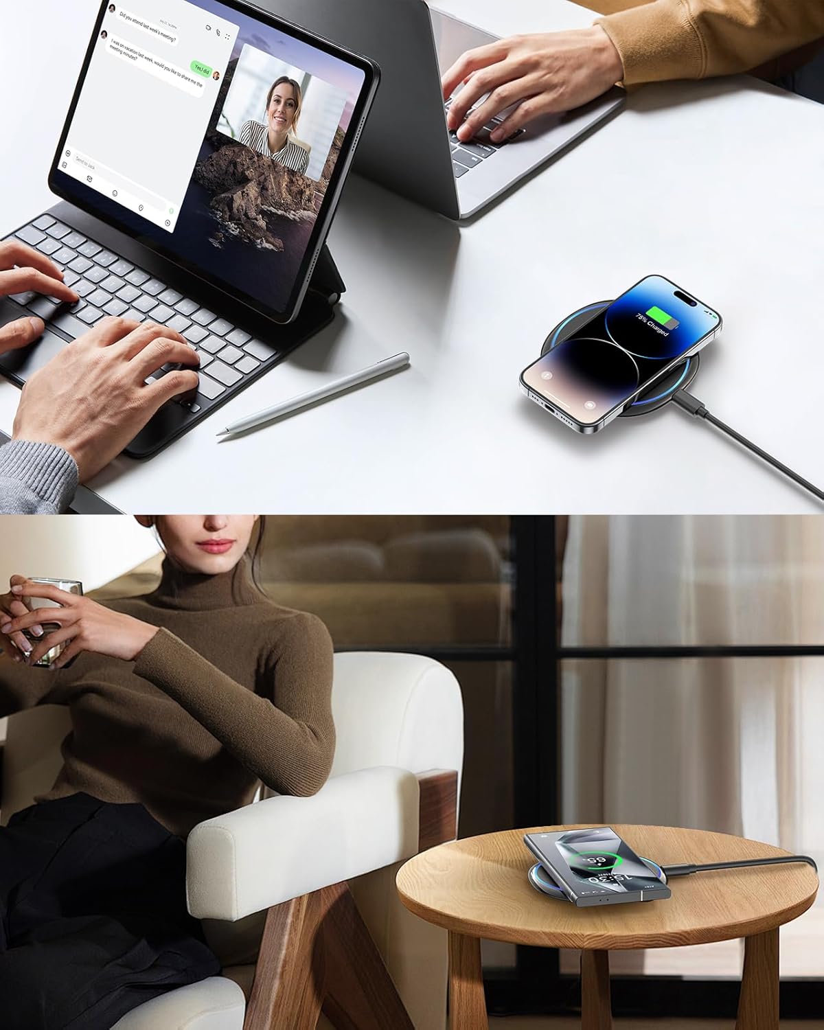 NANAMI 10W Max Wireless Charger Pad, Fast Charging Compatible with iPhone 17/16/15/14/13/12/11/SE Series, Samsung Galaxy S26/S25/S24/S23/S22/S21/S20, AirPods 2/3 - Adapter Required (Sold Separately)