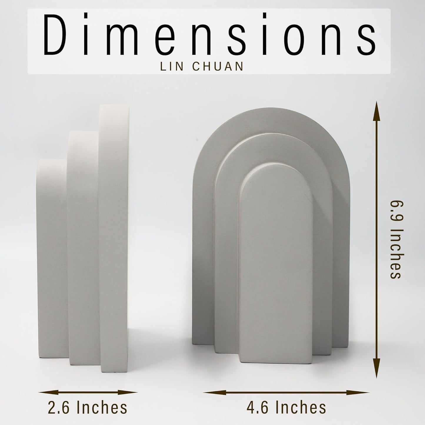 Heavy Duty Book Ends for Shelves, Decorative Bookends for Heavy Books Set of 2, 6.6 LBS Modern Book Stopper for Home Decor, Bookshelf, Aesthetic Bookend with Layered Arch Design, Gray