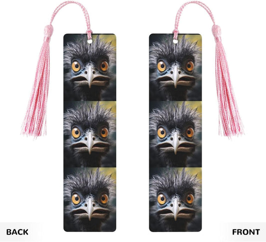 Emu Bookmarks Gifts for Women Men, Wooden Bookmarks for Book Lovers, Vintage Book Marks Ornaments with Tassel, Unique Personalized Reading Page Markers Pink