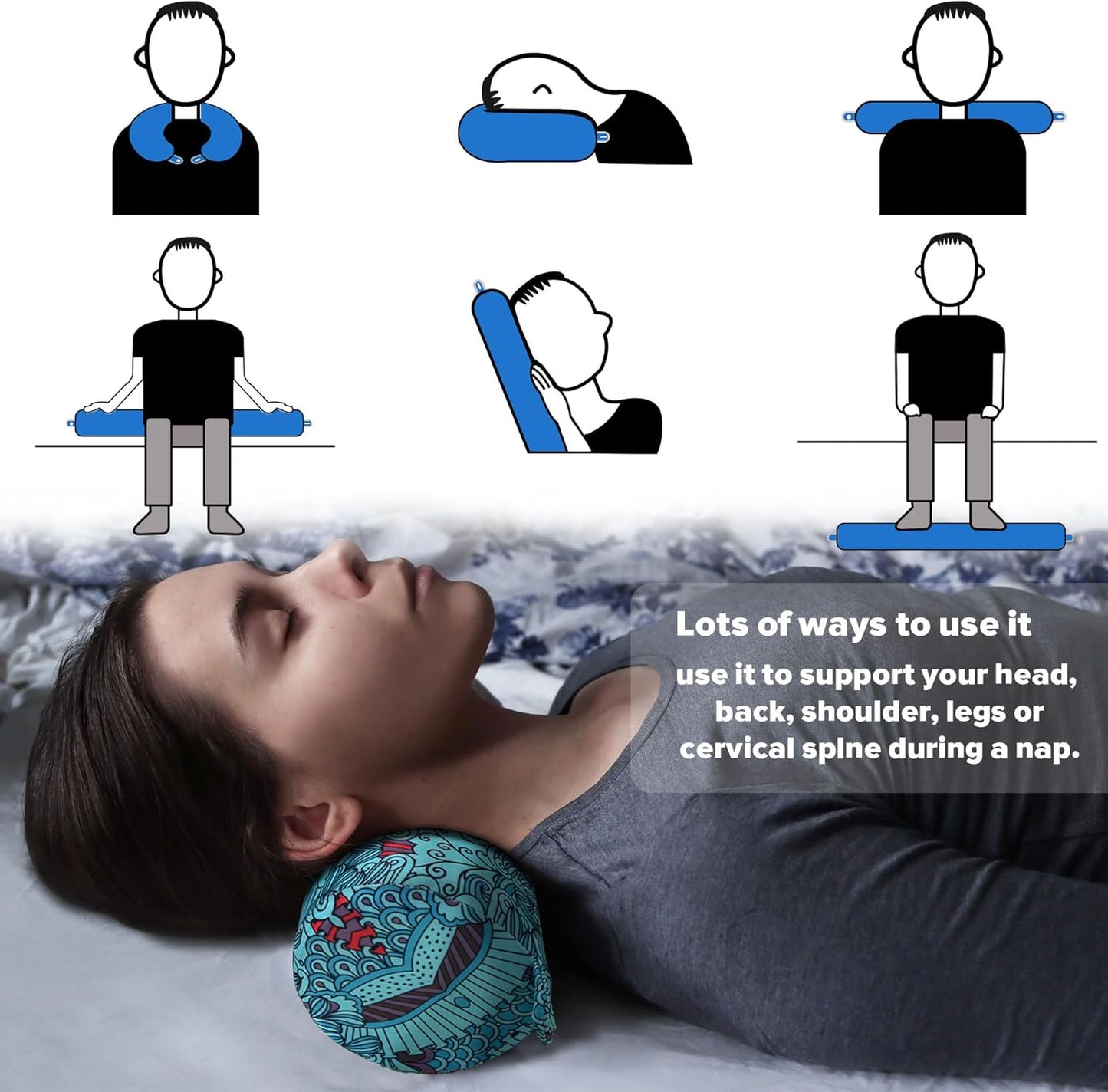 bvya Twist Memory Foam Travel Pillow for Neck, Chin, Lumbar and Leg Support-for Travling on Airplane, Train, Bus or at Home-Adjustable, Bendable Roll Pillow with Washable Cover