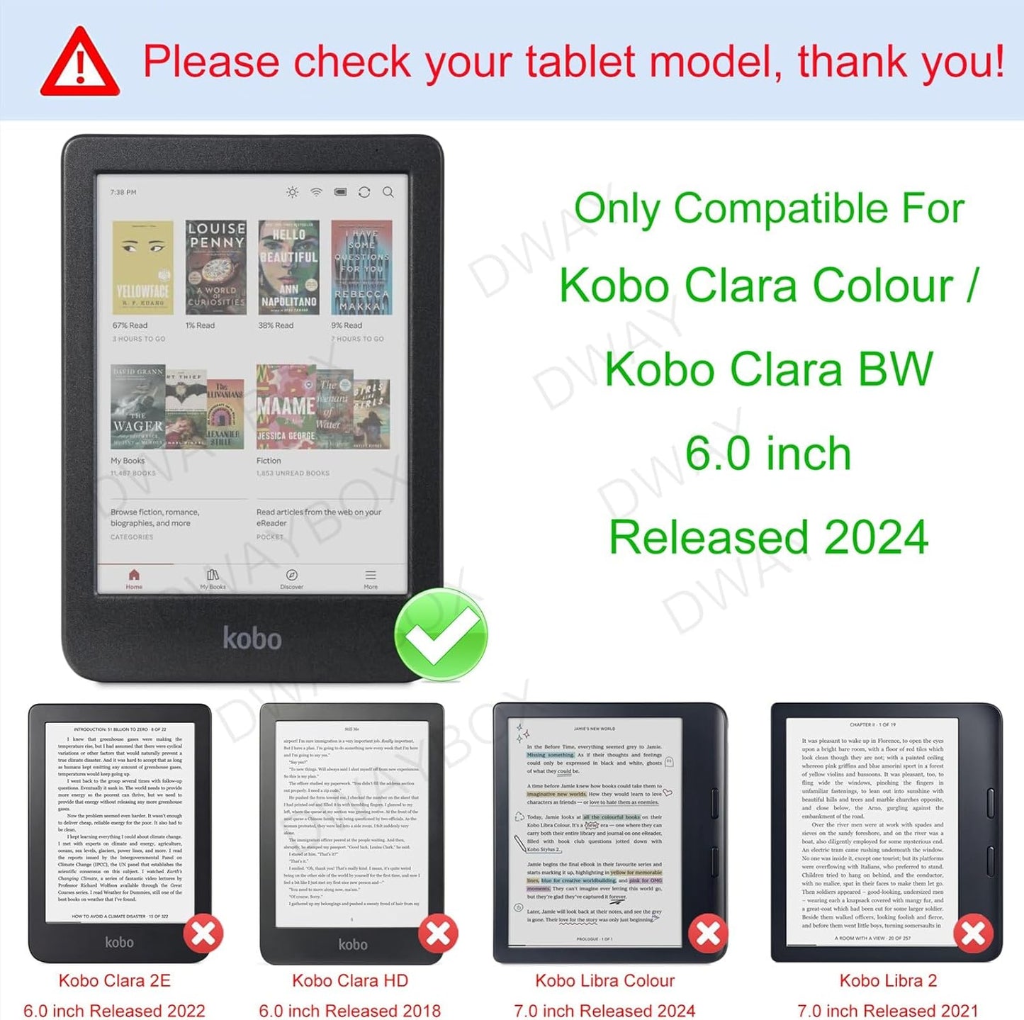 Case for Kobo Clara Colour 6.0 inch 2024 Released, with Auto Sleep/Wake, Soft TPU Matte Back Cover, Slim Lightweight Shell Protective Smart Cover for Kobo Clara BW 6” Case -Black