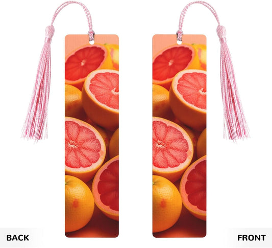 Pile of Grapefruits Bookmarks Gifts for Women Men, Wooden Bookmarks for Book Lovers, Vintage Book Marks Ornaments with Tassel, Unique Personalized Reading Page Markers Pink