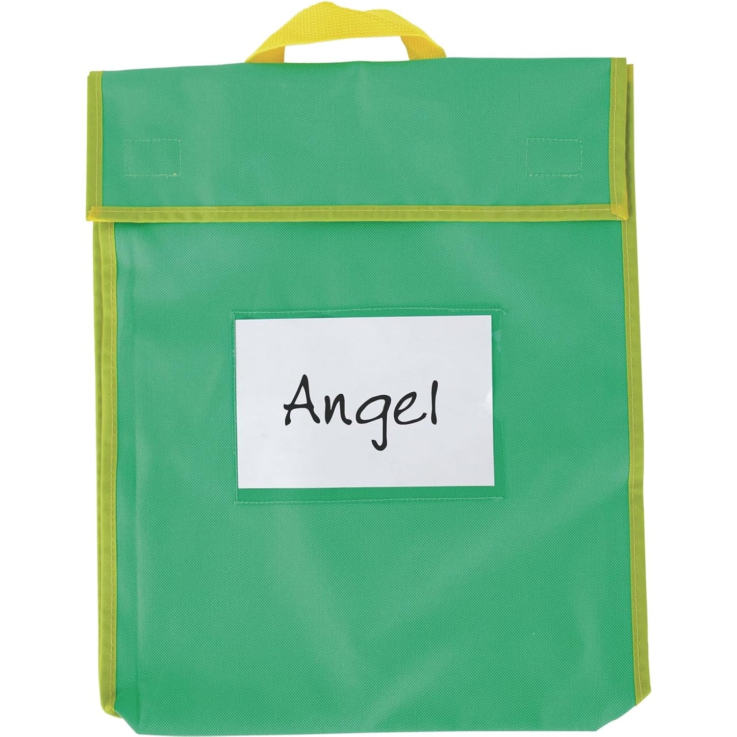 Really Good Stuff-666029 Store More Large Book Pouches – Send Home Books and Homework in Durable Fabric Book Bag – Stitched-On Handle, Clear Name Tag Pocket, Primary Colors, 12”x1”x15” (Set of 4)
