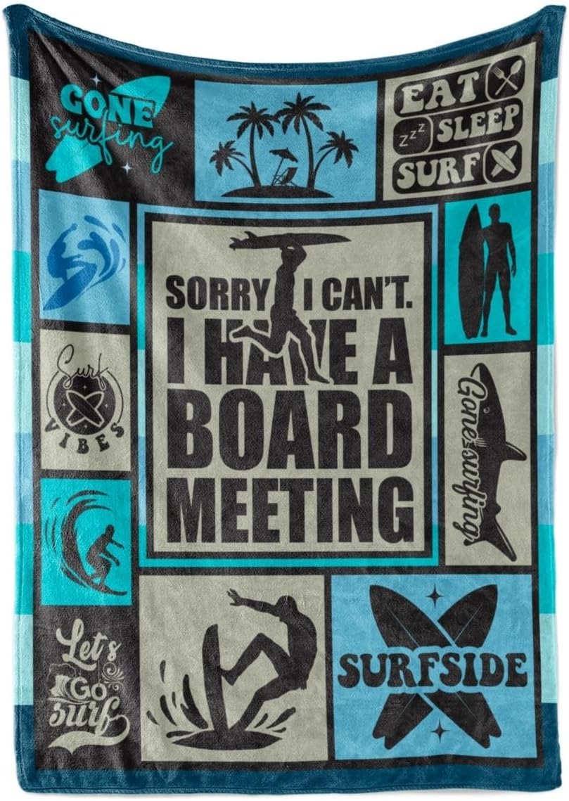 Surfing Gifts Blanket, Beach Flannel Throw Blanket for Men/Women, Funny Unique Birthday for Him/Her 50"*65"