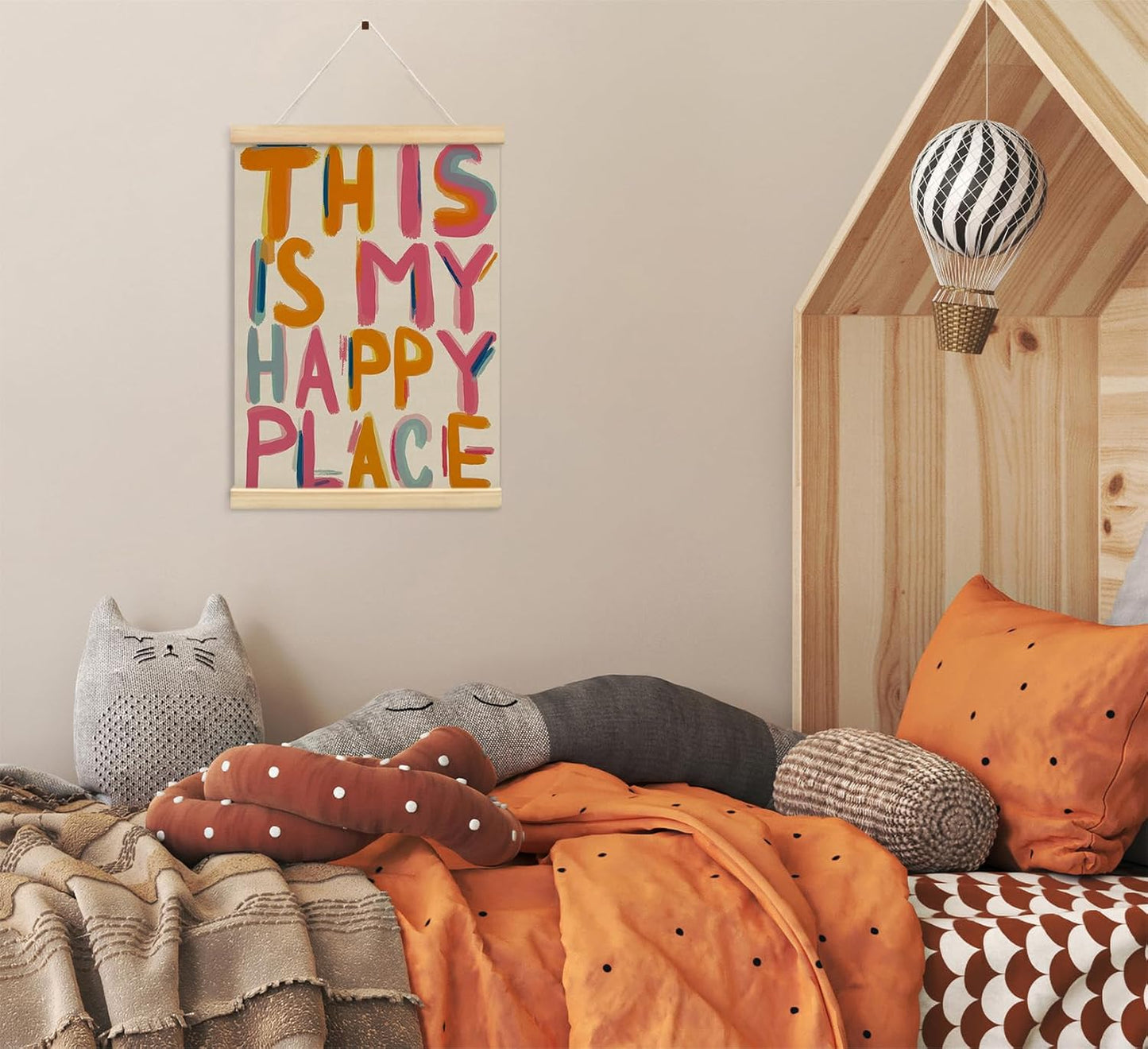 KDHTY Aesthetic Dorm Decor Wall Art Our Happy Place Sign for Nursery Toddler Girls Room Decor,Pink and Orange Wall Art Decor Cute Room Aesthetic Boho Dorm Decor for College Teen Girl,12x16inch