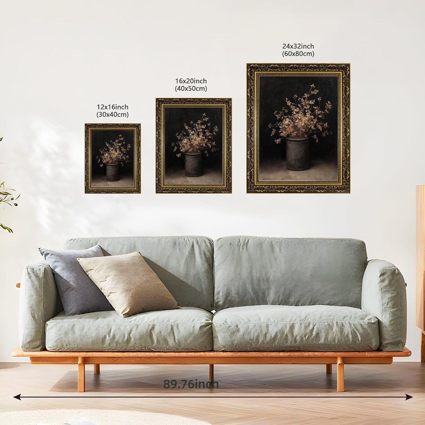 Vintage Fall Dried Flowers Vase Wall Art Print Dark Moody Rustic Still Life Painting Autumn Floral Poster Picture Botanical Gothic Victorian for Bedroom Office Wall Decor 12x16inch Black Golden frame