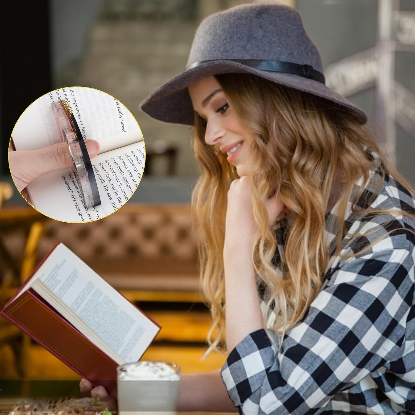 cobee Dried Flower Book Holder, 2 Pcs Handmade Thumb Book Page Holder Resin Reading Accessories Ring Book Opener Floral Bookmark for Teachers Book Lovers(White,Black,Pink)