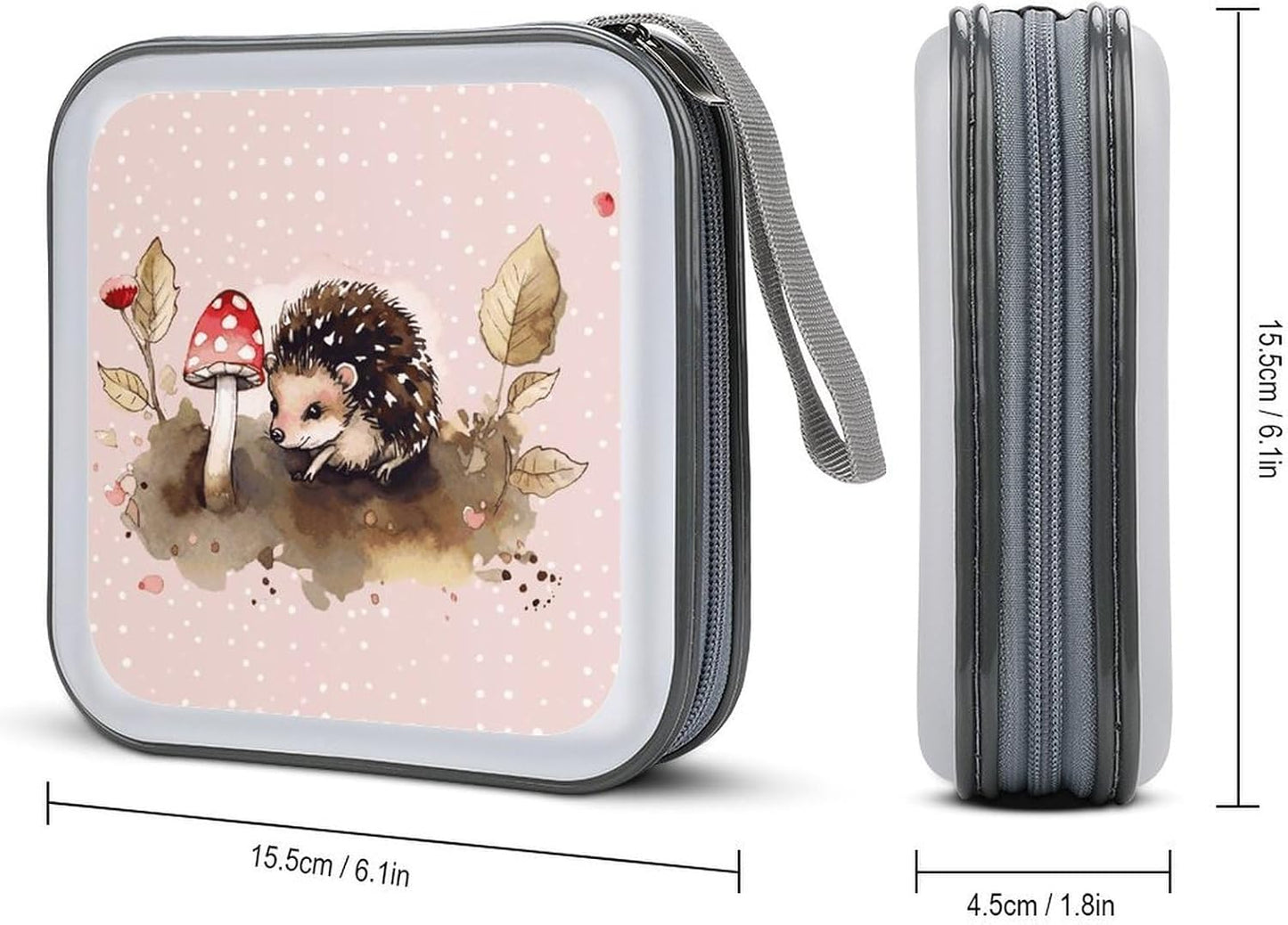 Hedgehog Watercolor Painting CD Case 40 Capacity Case Zipper CD Collection Bag with Handles Cover DVD Storage Hard Plastic DVD Disc Cases Storage Binder for Car Home Office Travel