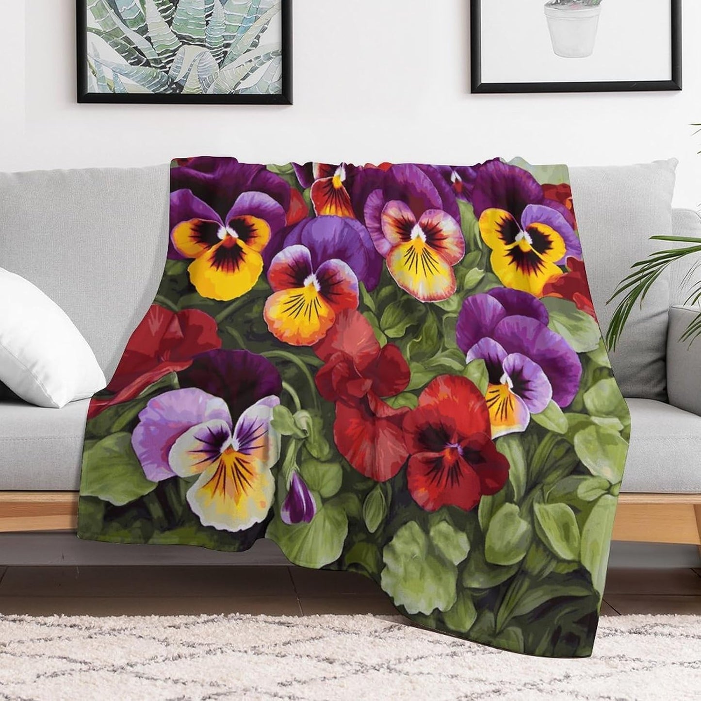 Pansy Perfection Blanket Super Soft Lightweight Throw Blanket Cute Cozy Warm Bed Blanket Decorative Fuzzy Blanket All-Season Home Decor Gift for Sofa Couch Living Room 60"*80"（150 * 200cm）