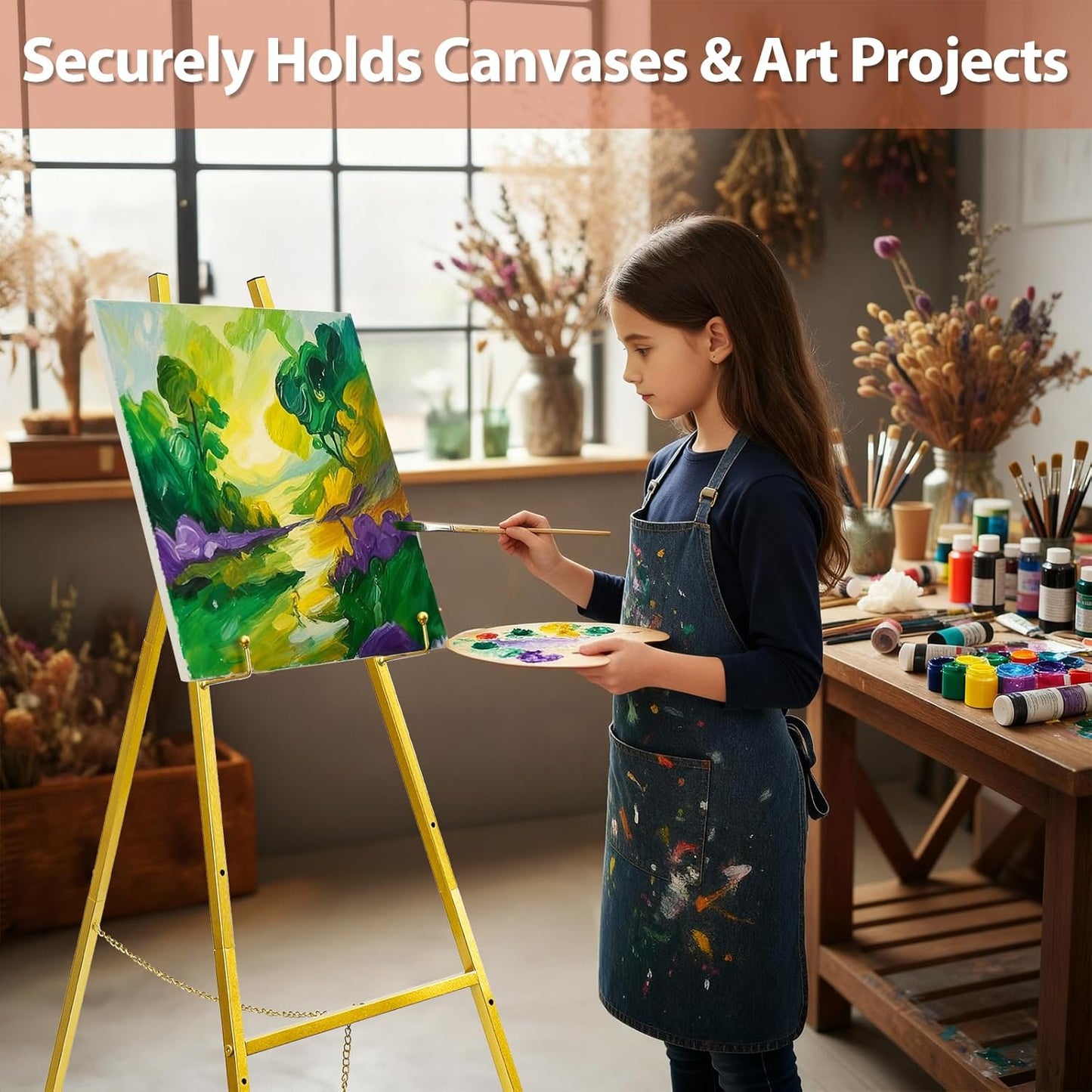 Gold Easel Stand for Sign, Heavy Duty Metal Adjustable Display Stand with 4 Tier, 44'' Height Large Floor Standing Easel for Painting, Poster, Mirror, Art, Welcome Wedding Signs