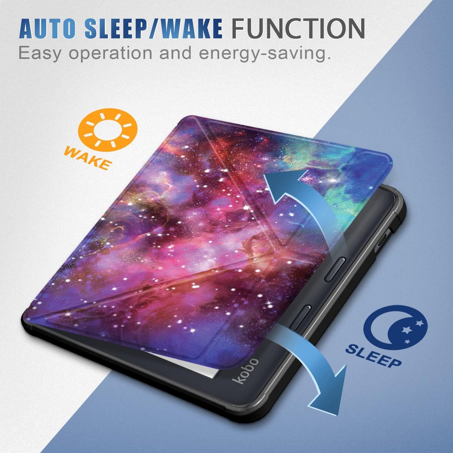 Soft TPU Case Compatible with Kobo Libra Colour & Kobo Libra 2 7" Slim Lightweight Shell with Stand Function Auto Wake/Sleep Smart Cover,Galaxy
