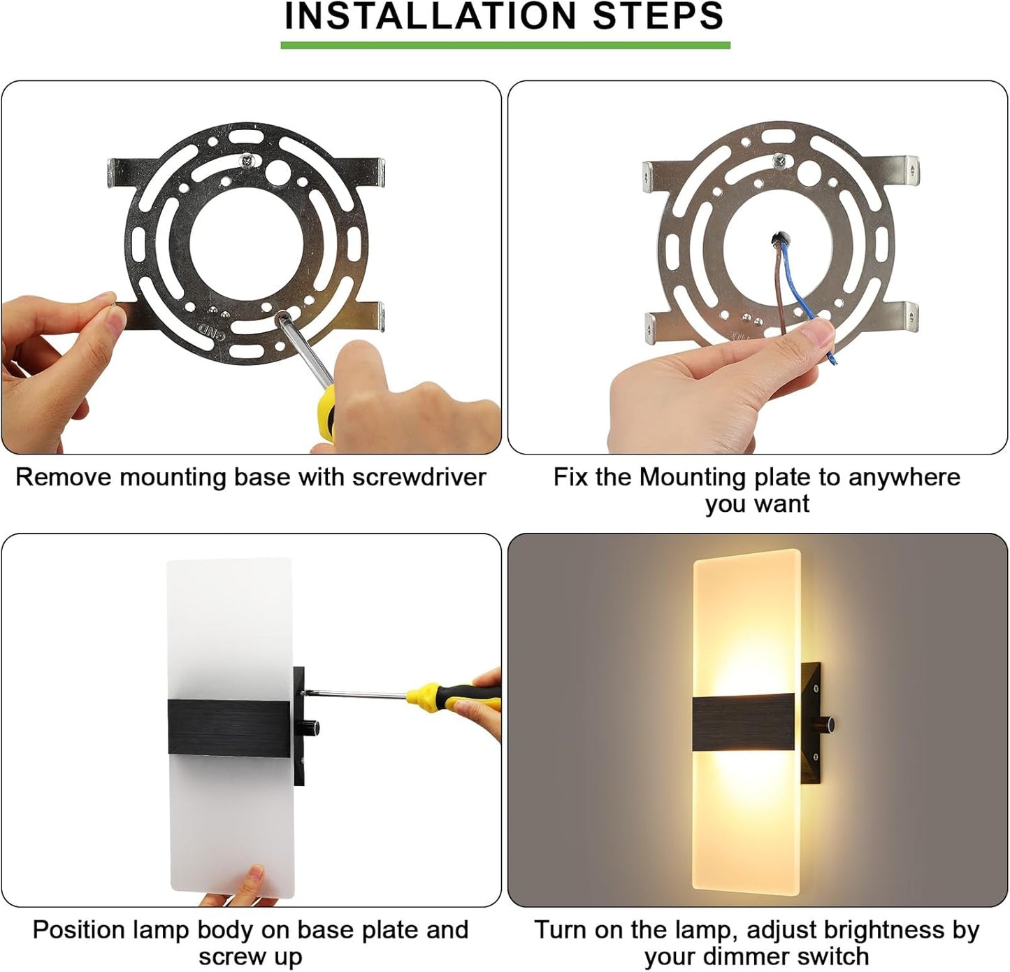 Lightess Indoor Wall Sconce with Switch 12W LED Modern Wall Light, Acrylic Dimmable Wall Lamp, Black Wall Mounted Lighting Fixture for Bedroom Living Room Hallway, Warm White, 1 Pack