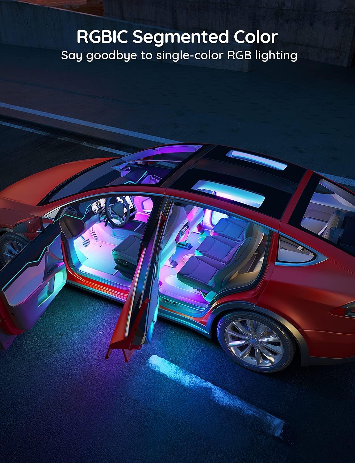 Govee Car LED Strip Lights, Smart RGBIC Interior Car Lights with APP Control, 4 Music Modes and 16 Million Colors, 2 Lines Design LED Lights for Car Decor, DC 12V