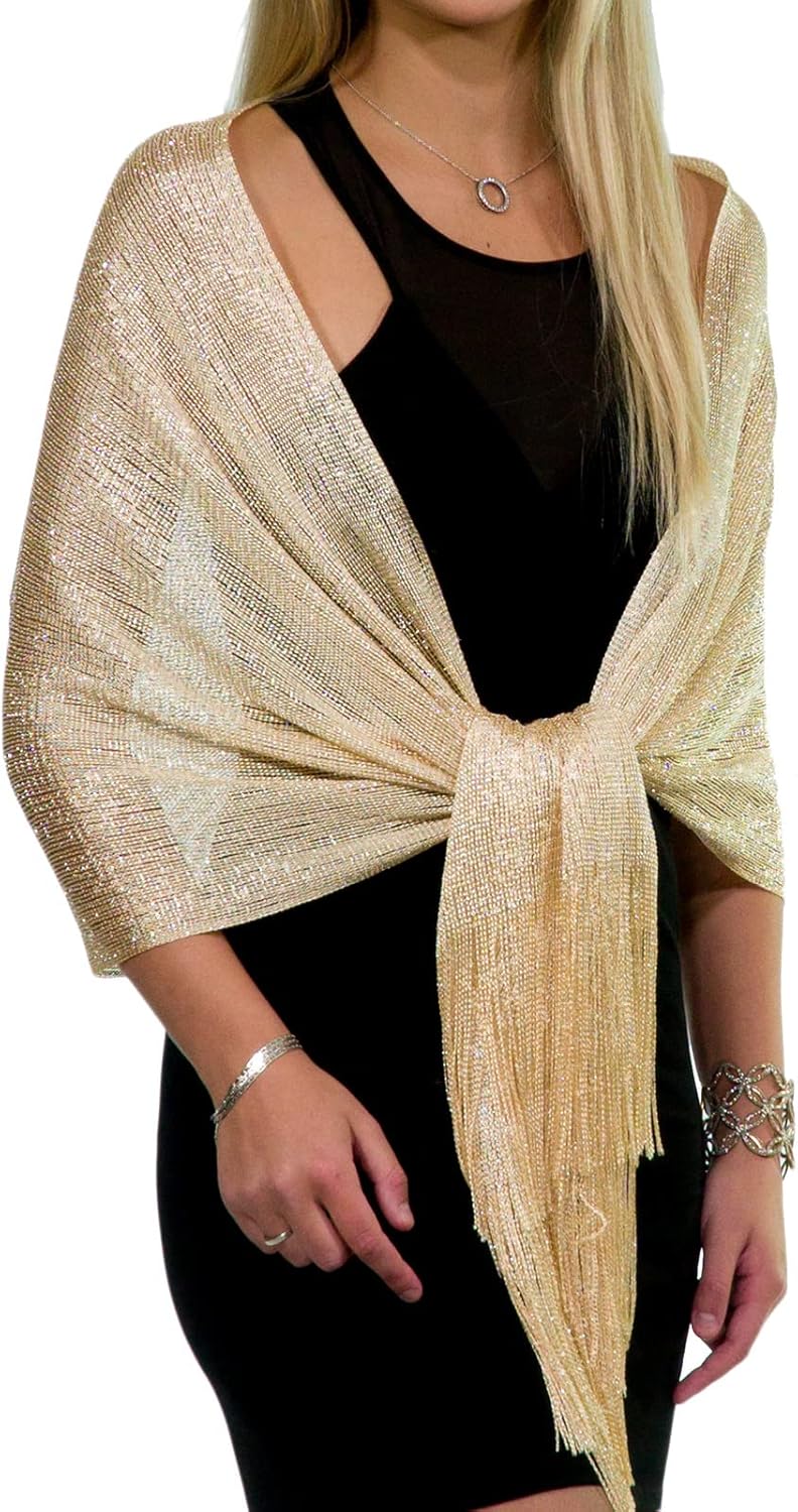ShineGlitz Shawls and Wraps for Evening Dresses, Metallic Glitter Shawls for Women, Sparkling Wedding Giving Shawl Gift