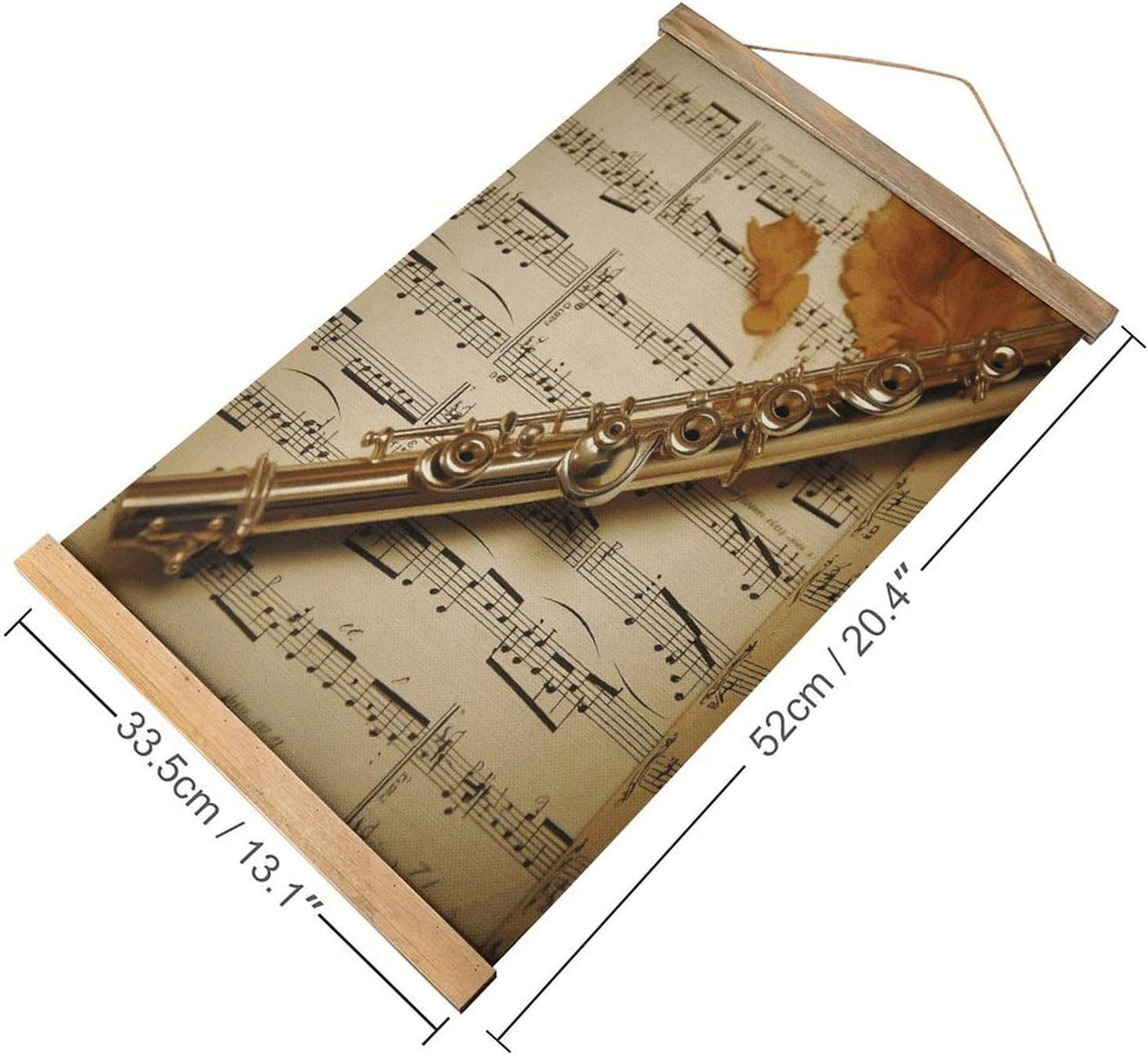 Vintage Flute Music Poster with Wooden Frame Personalized Linen Hanging Scroll Painting Rustic Wall Hanging Illustrative Modern Artwork Decor for Home Living Room Bedroom Office
