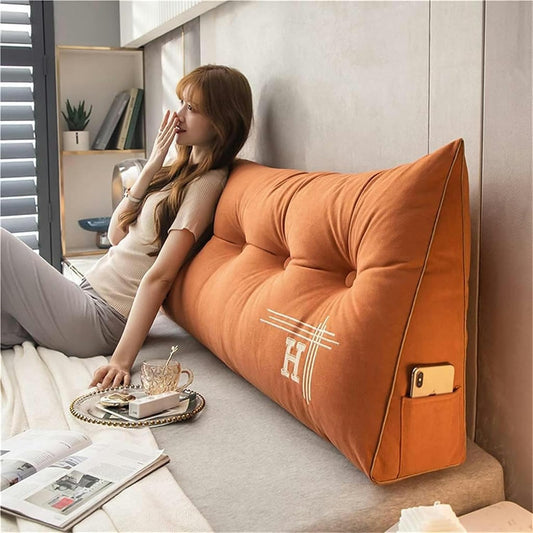 Headboard Cushion, Large Back Cushion Double Tatami Pillow Solid Color Reading Wedge Pillow Sofa Bed Upholstered Cushions Bed Rest Pillows(Orange,100 * 50 * 20cm)
