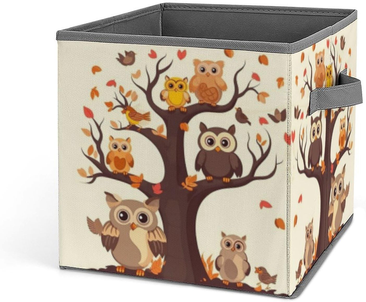 Cartoon Family Owls On The Brown Tree Storage Bins with Handles Fashion Large Storage Cubes Sturdy Foldable Storage Boxes Space-Saving Storage Baskets for Home Office Clothes Closet Organizers