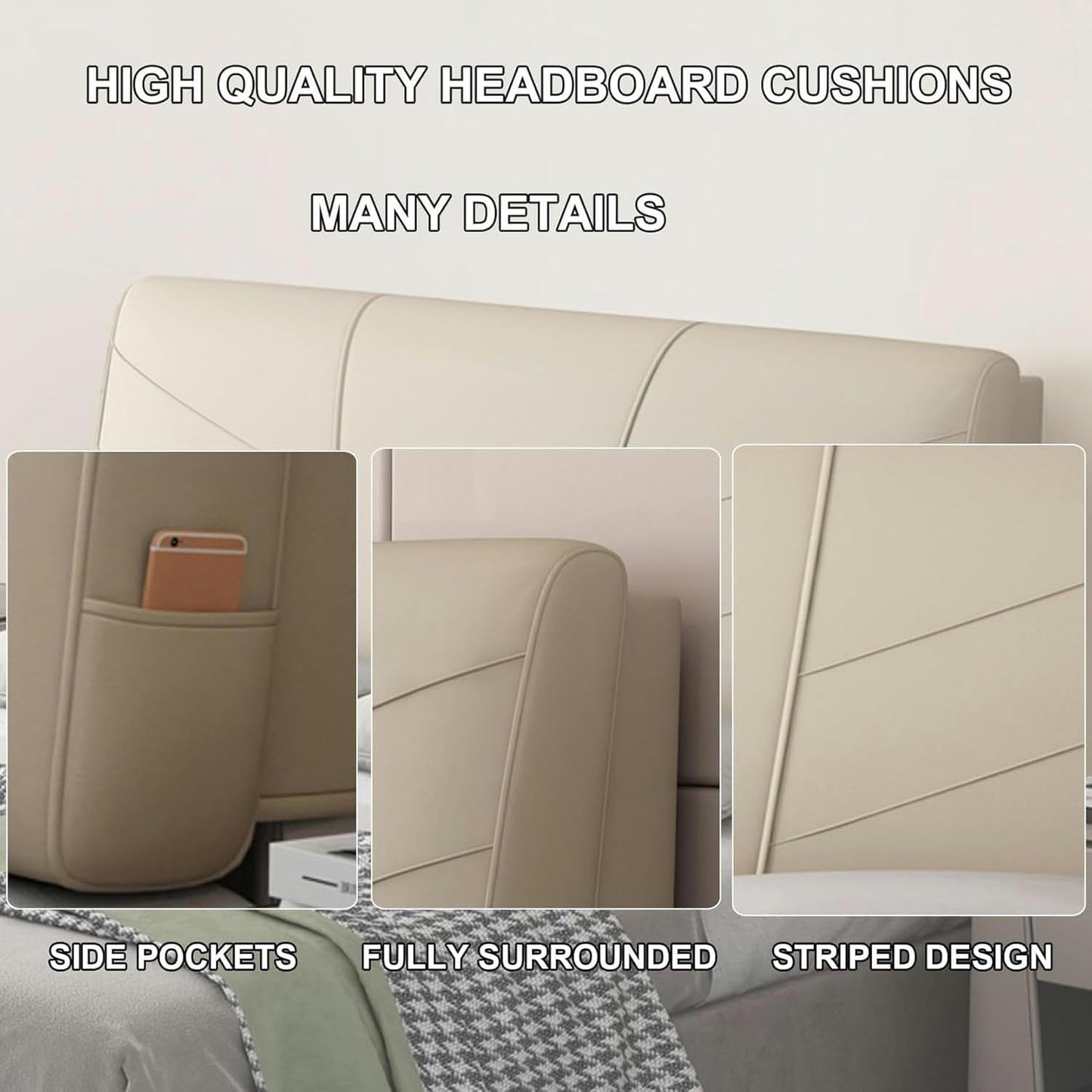 AMNOOL Headboard Full Bedside Pillow Large Support Backrest Headboard Upholstered Faux Leather Pillowboard Wedge Headboard Cushion for Sofa Bed Tatami Bunk Bed