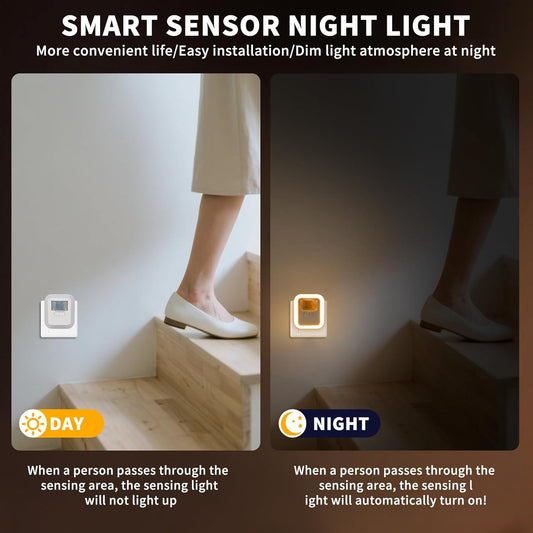 Motion Sensor Night Light Plug into Wall - Auto On/Off, Dimmable LED with Dual Sensor (Motion+Light), 10 Brightness Levels, 4 Timers for Hallway, Bathroom, Nursery (Remote Included)