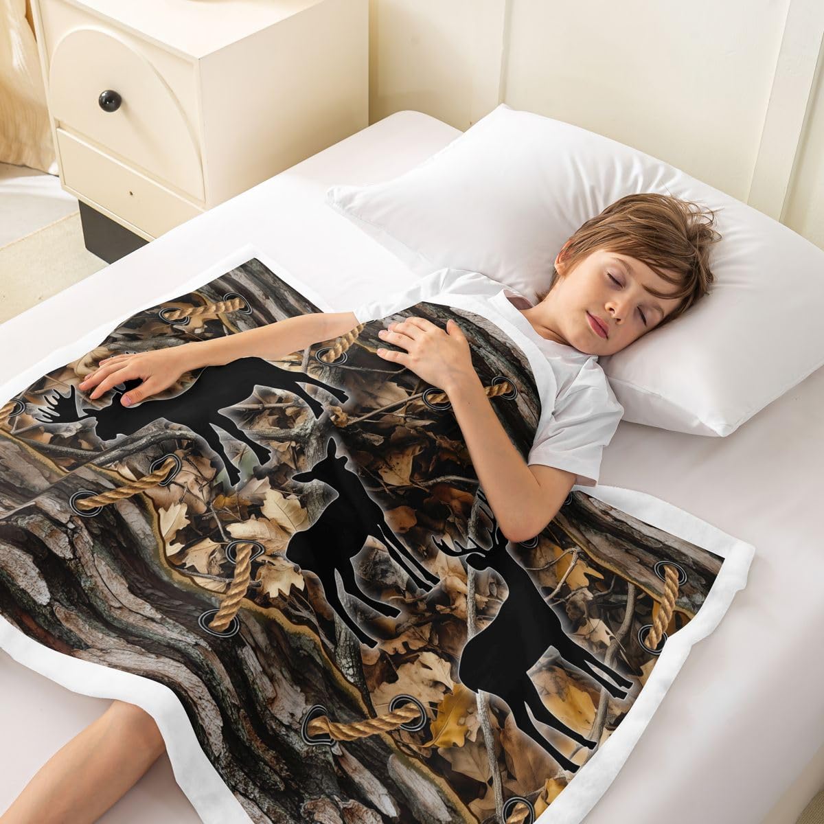 Feelyou Camouflage Sherpa Throw Blanket for Couch Deer Super Soft Cozy Fleece Wild Animal Blanket for Winter, Plush Throw Tree Branch Camo Queen 90"x90" Western Farmhouse All Season