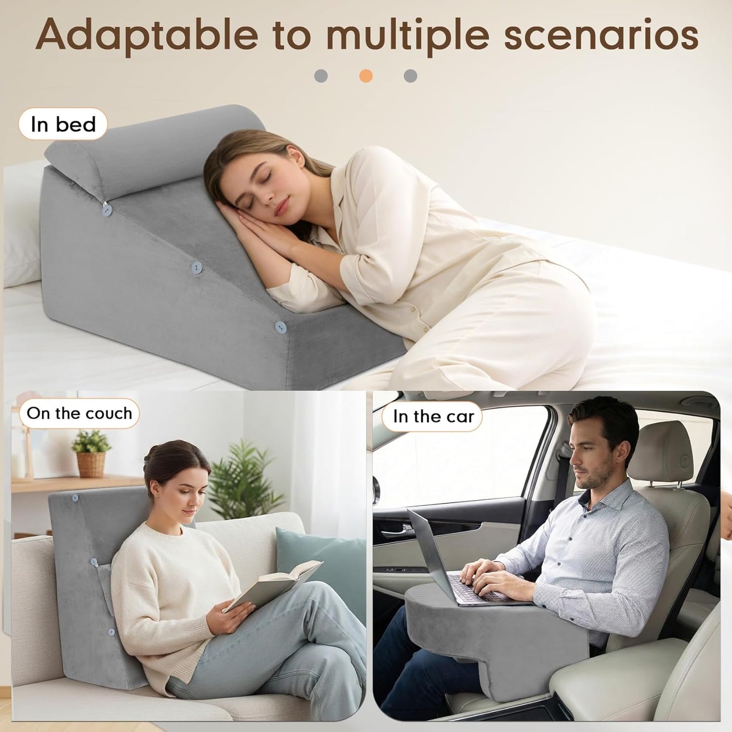 Reading Pillow Set, Reading Pillow with Built-in Arms, 25D High-Density Foam, Suitable for Sitting Up in Bed, with A Back Support Cushion for Lying Down, Playing, Resting,Or Working on A Sofa Or Floor