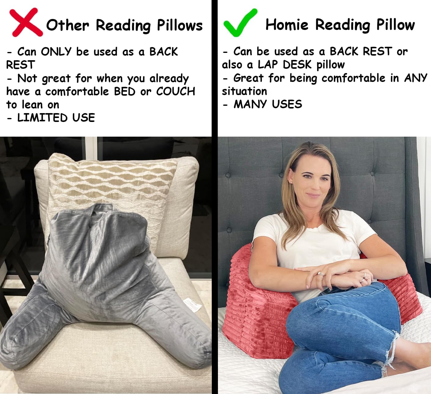 Homie 3-in-1 Reading Pillow for Gaming, Extra Large with Reading Light and Wrist Support Pillow, Memory Foam Lap Desk Bed Rest Pillow with Arm Rest, for Working, Playing Steam Deck Switch or Sitting