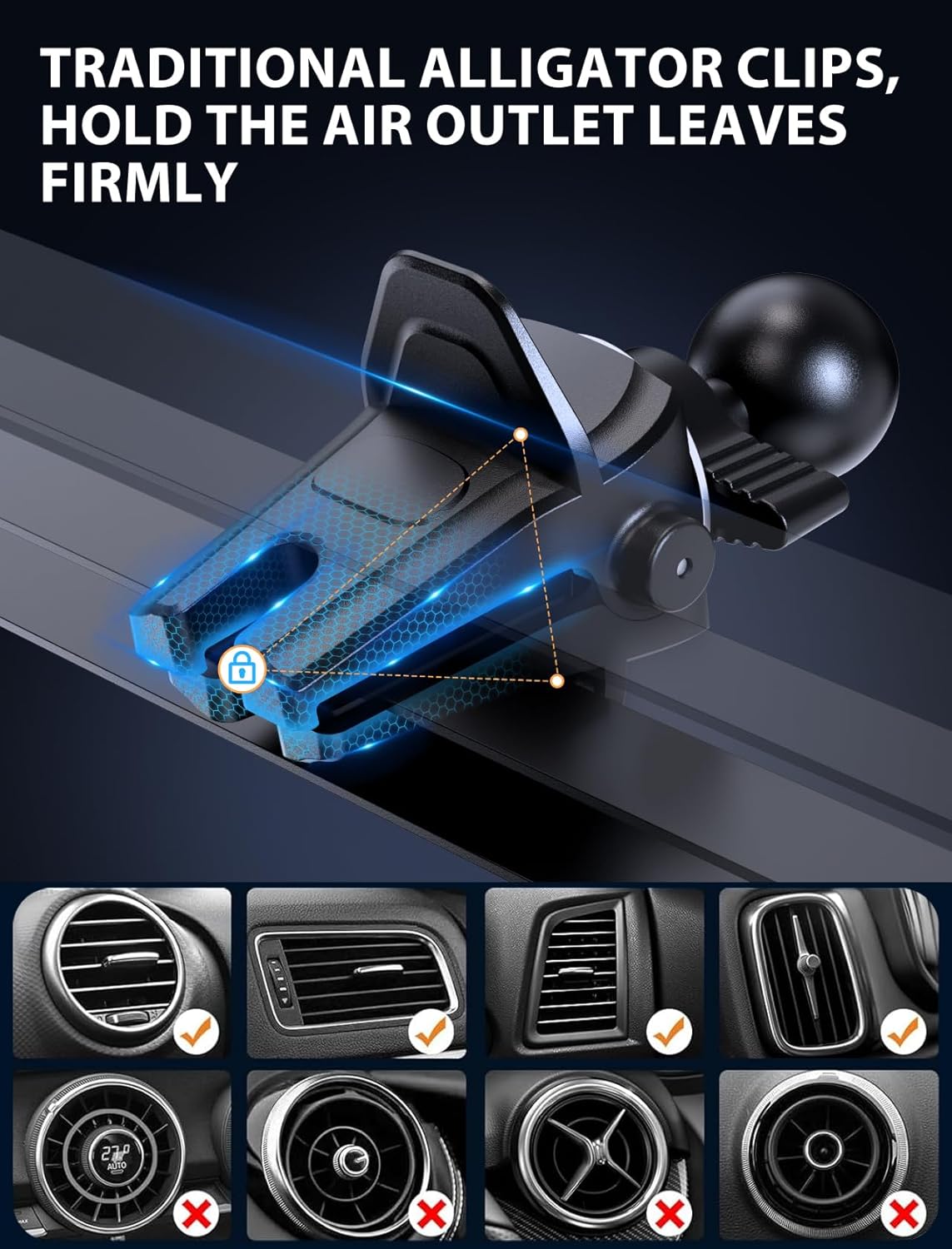 Wireless Car Charger, MOKPR 15W Fast Charging Auto-Clamping Car Charger Phone Mount Air Vent Cell Phone Holder Compatible iPhone 16/15/14/13/13 Pro/12 pro/12/11, Samsung Galaxy S23/S22/S21/S20, etc