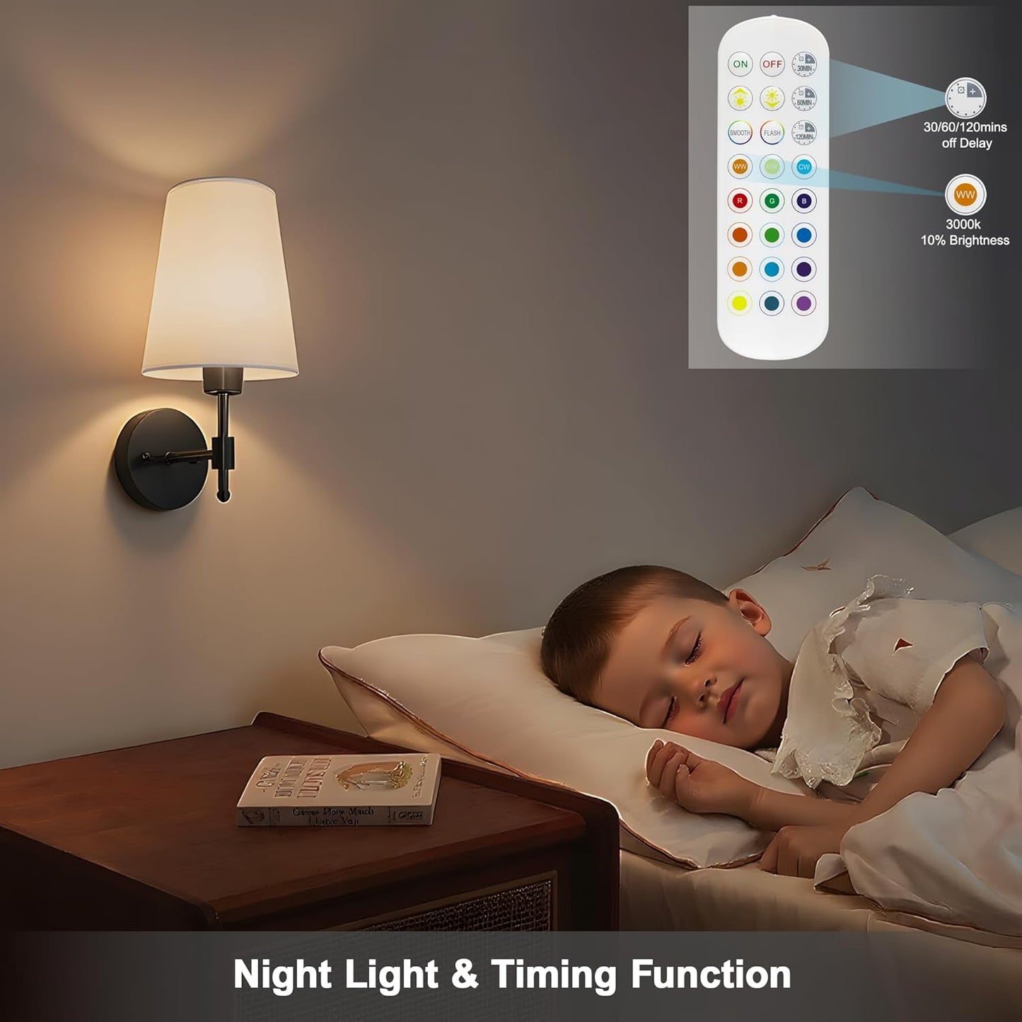 Battery Operated Wall Sconces Set of 2, Rechargeable Black Wall Sconce with Remote Control, 12 Colors RGB Magnetic Bulb, Wireless Battery Wall Lamp for Bedroom Living Room Hallway