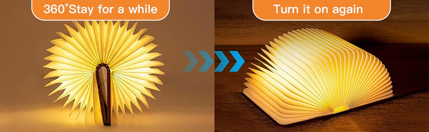5.7Inch Wooden Book Light, 3 Colors Folding Book Lamp, USB Rechargeable,Unique Lamp,Book Lovers Gifts