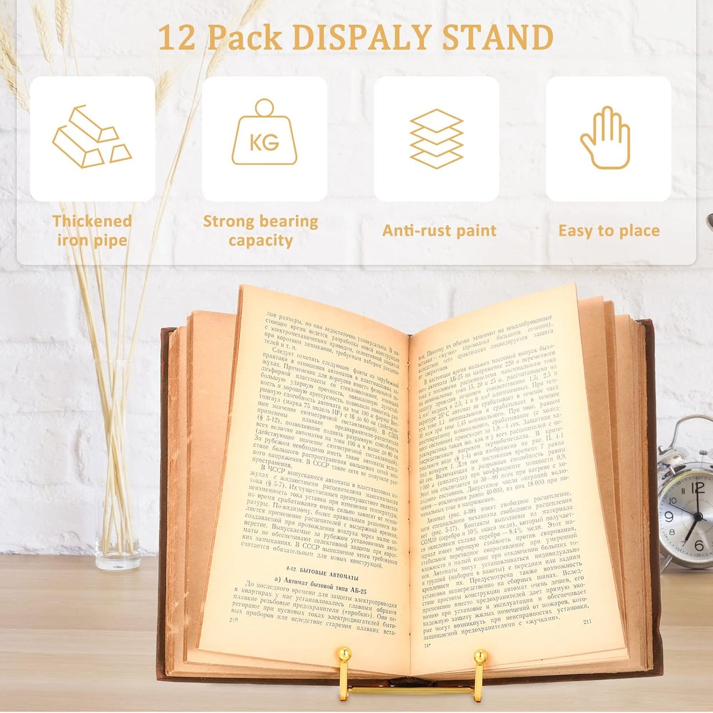 Kenning 24 Pieces Gold Plate Holder Easel Display Stand Metal Book Display Stand Tabletop Picture Frame Holder Photo Square Iron Easel Decorative for Kitchen Office Room Tabletop(3 Inch)