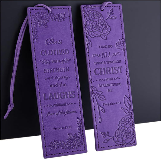 2 Pcs Christian Leather Bookmarks for Women, Purple Christian Gifts for Women Book Marks for Reading Women (Purple)