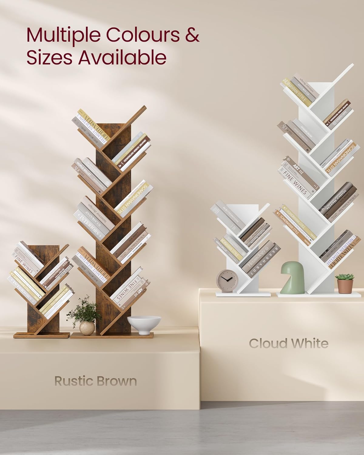 VASAGLE Tree Bookshelf, 5-Tier Bookcase, Small Bookshelf, Space-Saving Corner Shelf, Book Tree, Holds Books, CDs, Games, for Bedroom, Living Room, Home Office, Rustic Brown ULBC183X01