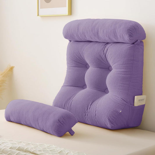 Sasttie Wedge Pillow Set, 3PCS Reading Pillow for Sitting, Bed Wedge Pillow Headborad for Sleeping, After Surgery, Acid Reflux, Leg and Back Support, with Neck Cushion, 23"x11.5"x30", Lavender
