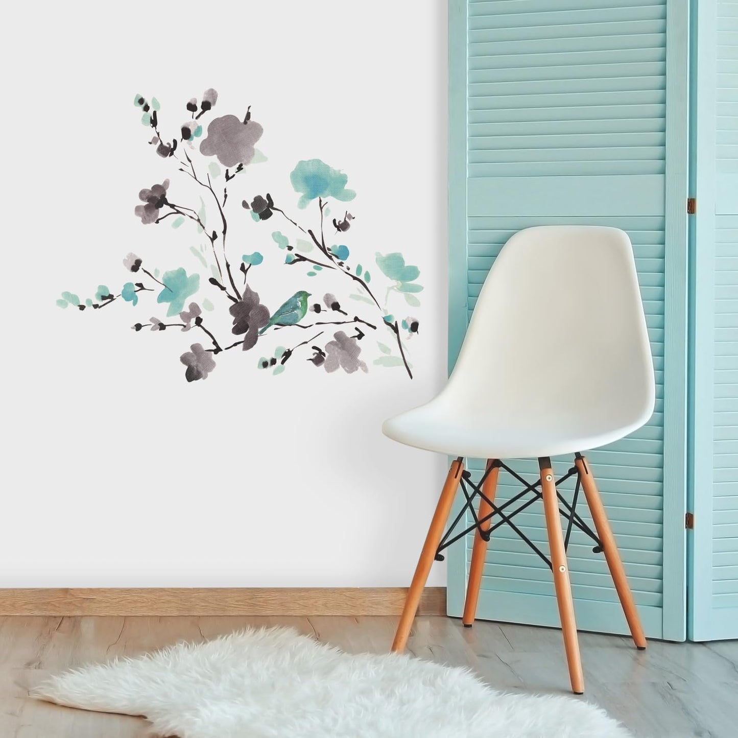 RoomMates RMK2687SCS Blossom Watercolor Bird Branch Peel and Stick Wall Decals, Multi Color
