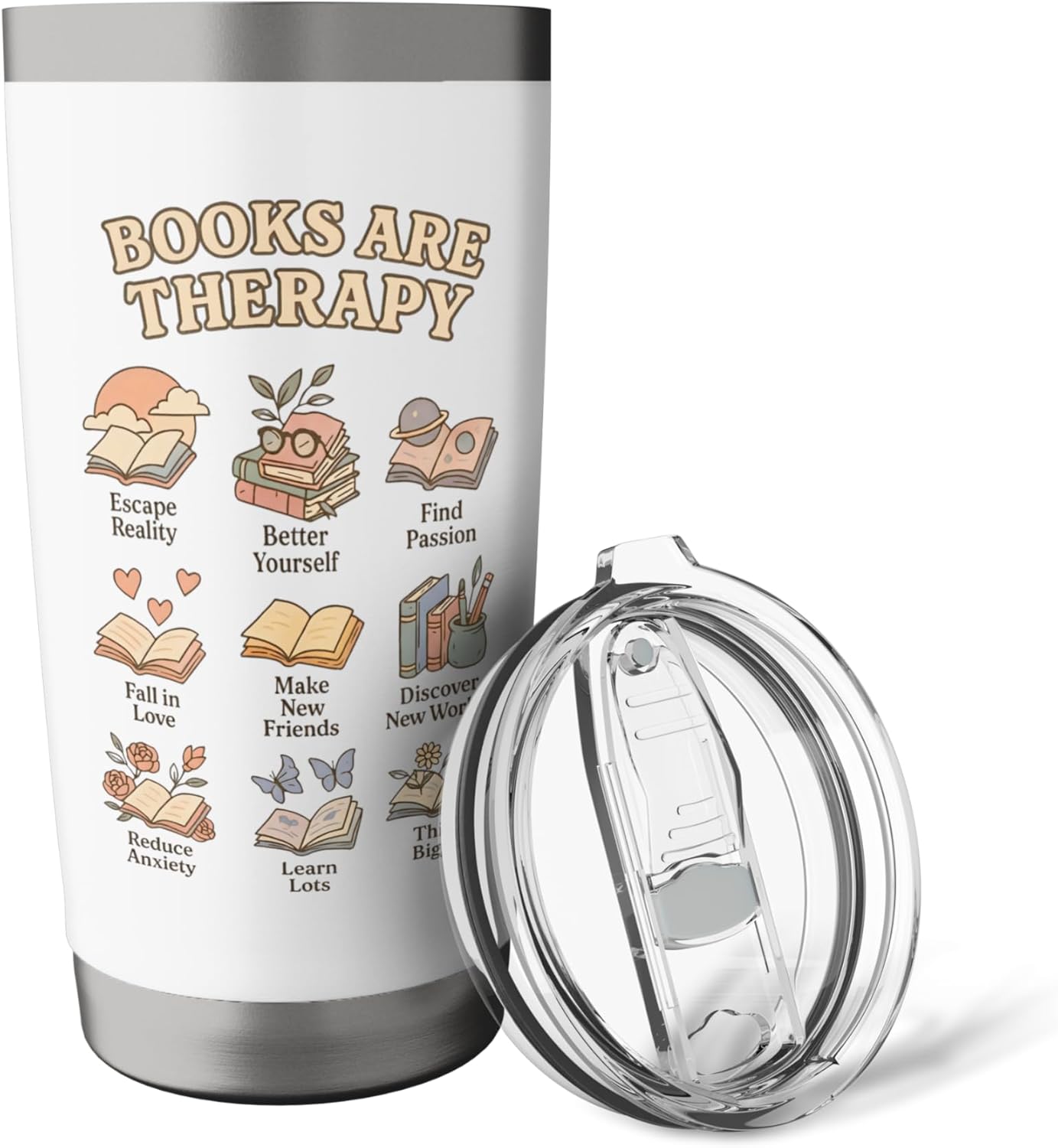 Books Are Therapy Cozy Reading Self Care for Book Lovers Stainless Steel Insulated Tumbler