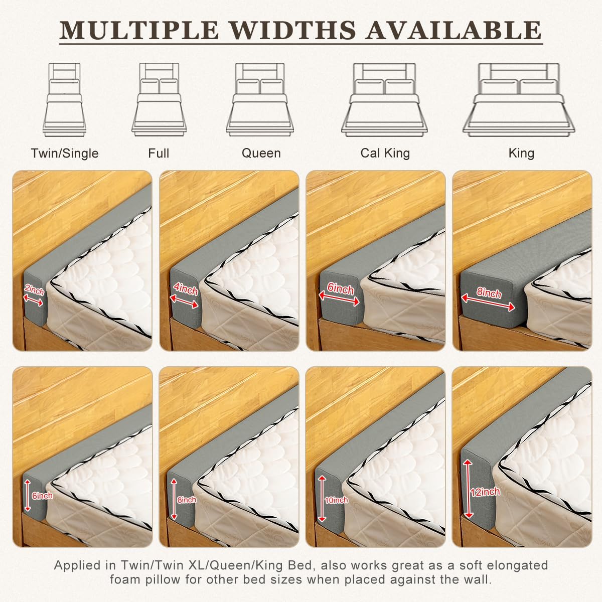 Bed Gap Filler/Mattress Space Filler, Mattress Extender for Twin/Full/Queen/King Bed, Close Gap(0-12") Between Mattress and Headboard or Wall, Stop Losing Your Pillows(Dark Gray-LxWxD-60*6*6in)