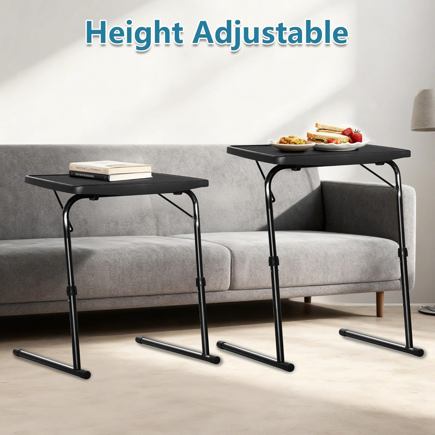 Max XL Pro Adjustable Folding TV Tray Table, XL Large Portable TV Table with 6 Height Adjustable, Laptop, Snacks, Black
