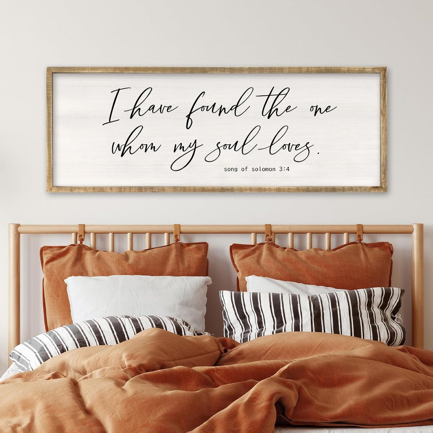 RLWangChao Inspirational Christian Wall Decor I Have Found the One Whom My Soul Loves Sign 32×12 Inch Song of Solomon 3:4 for Master Bedroom Above Over Bed Large Wood Framed Wall Hanging Art (Wood)